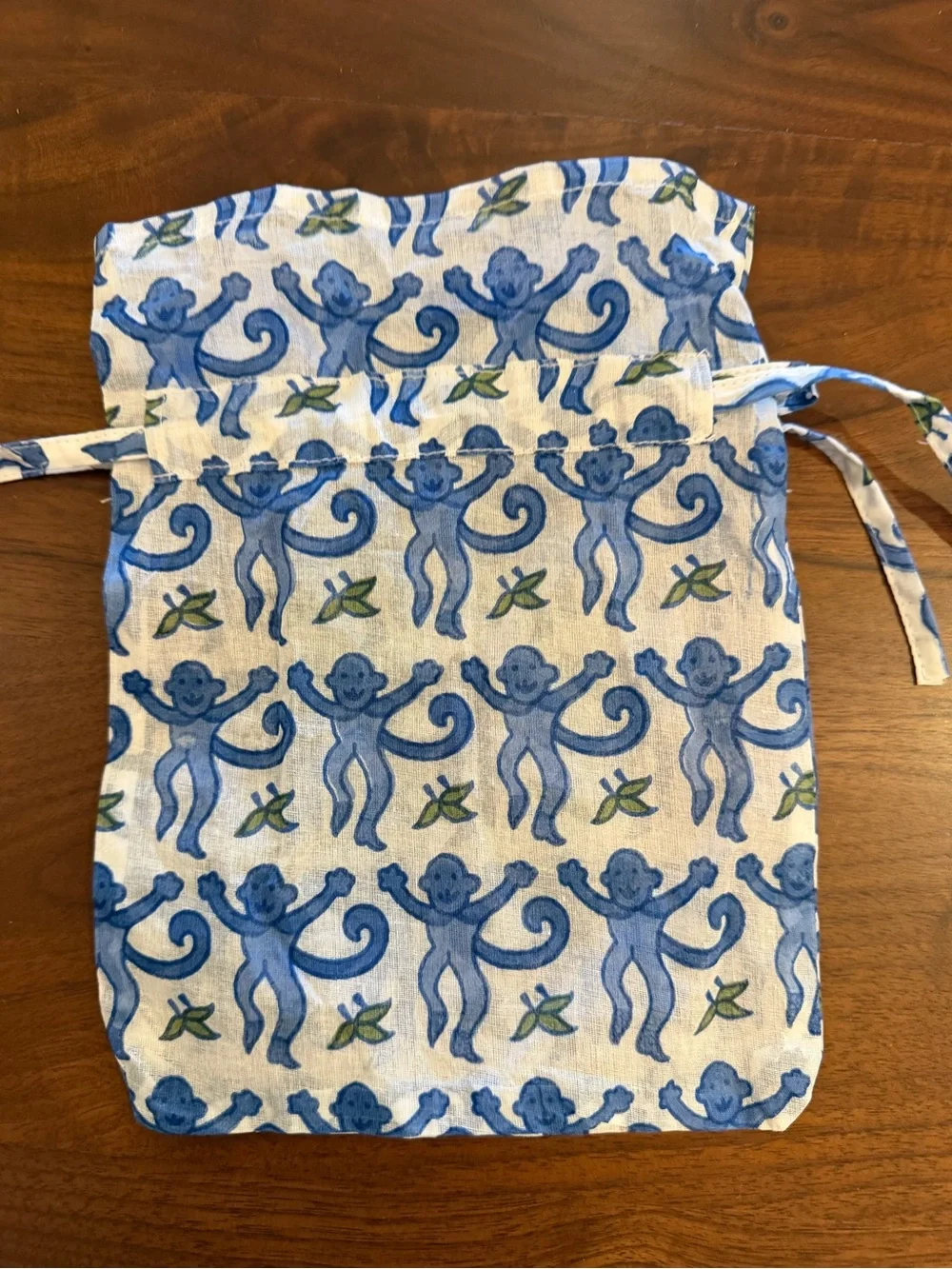 Roller Rabbit Blue Monkey Drawstring Bag